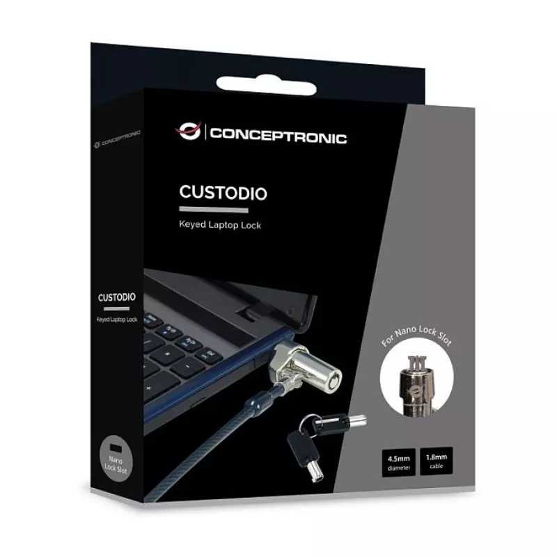 Conceptronic NBT kombinovaný zámok na notebook s nano bezpečnostným slotom 1,8 m