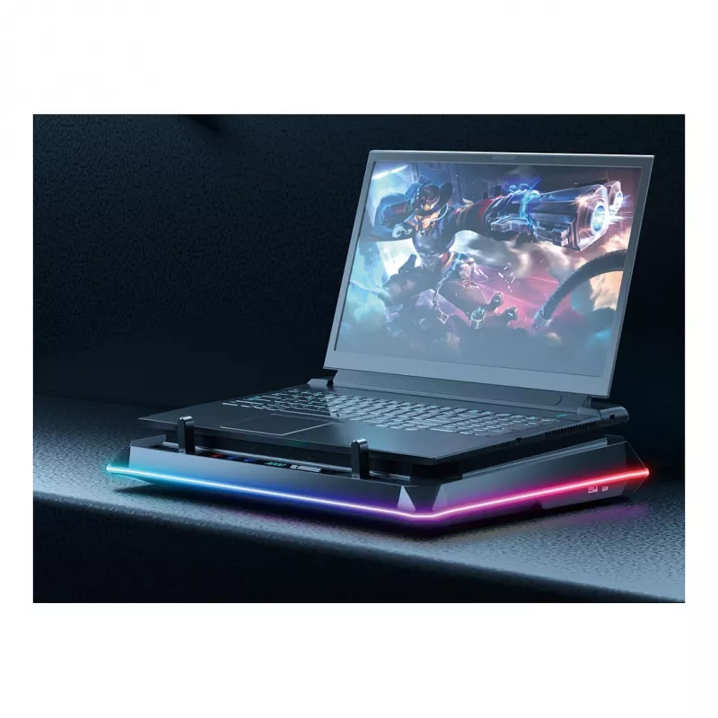 Conceptronic THYIA03B USB-C chladiaci podstavec pre notebook s držiakom na smartfón, RGB, 12V