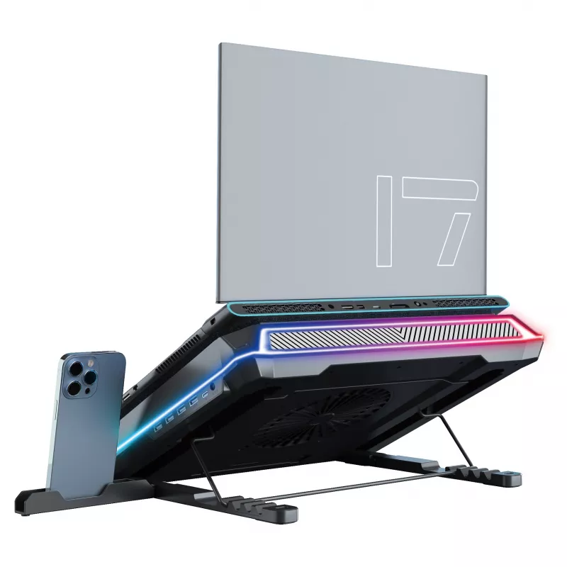 Conceptronic THYIA03B USB-C chladiaci podstavec pre notebook s držiakom na smartfón, RGB, 12V