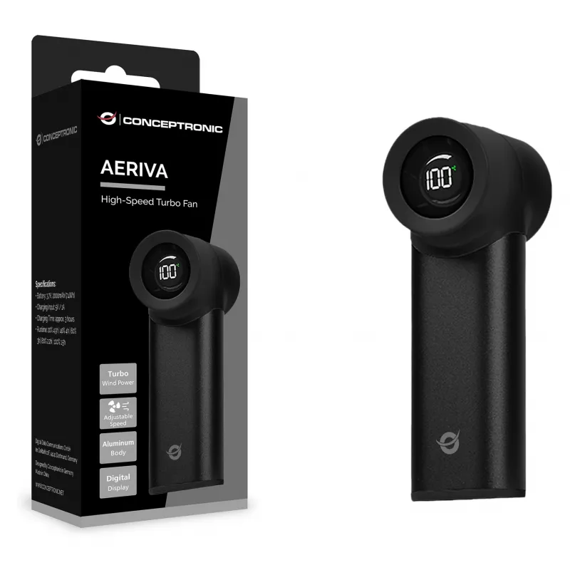 Conceptronic Turbo Ručný ventilátor, USB-C na USB-A, hliník, 5V, čierny