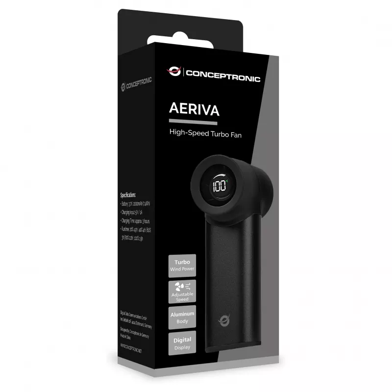 Conceptronic Turbo Ručný ventilátor, USB-C na USB-A, hliník, 5V, čierny