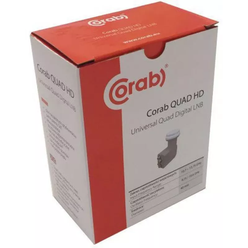 CORAB Universal Quad LNB – 4 výstupy, 0,1 dB šumové číslo, 40 mm feedhorn