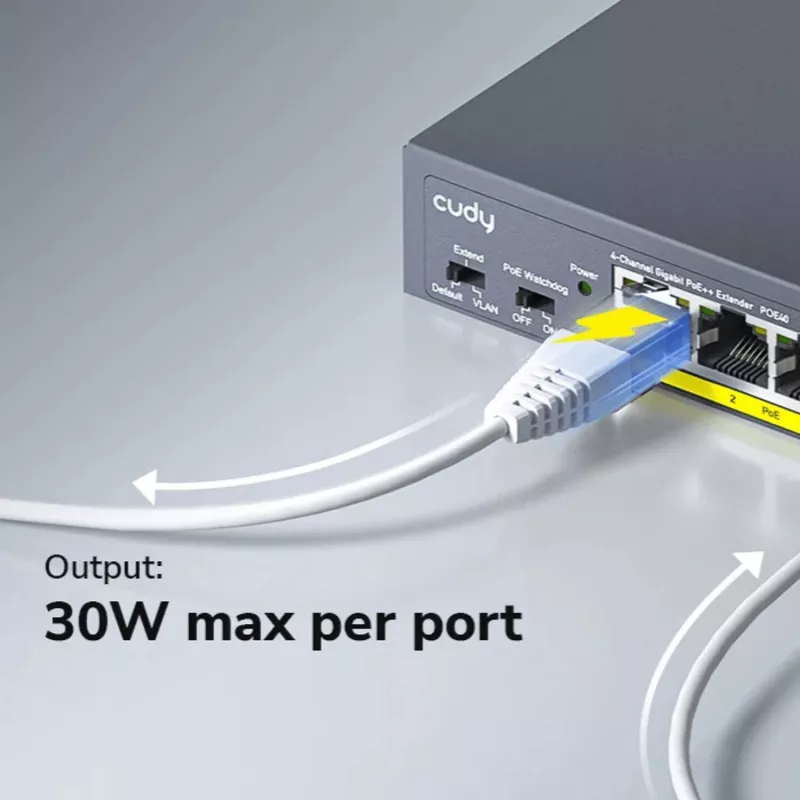 CUDY POE40 4-port PoE switch/extender s 1 uplink, 802.3af/at, 250m Extend, Kovové puzdro