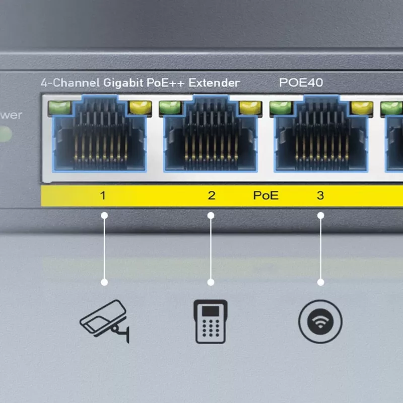 CUDY POE40 4-port PoE switch/extender s 1 uplink, 802.3af/at, 250m Extend, Kovové puzdro