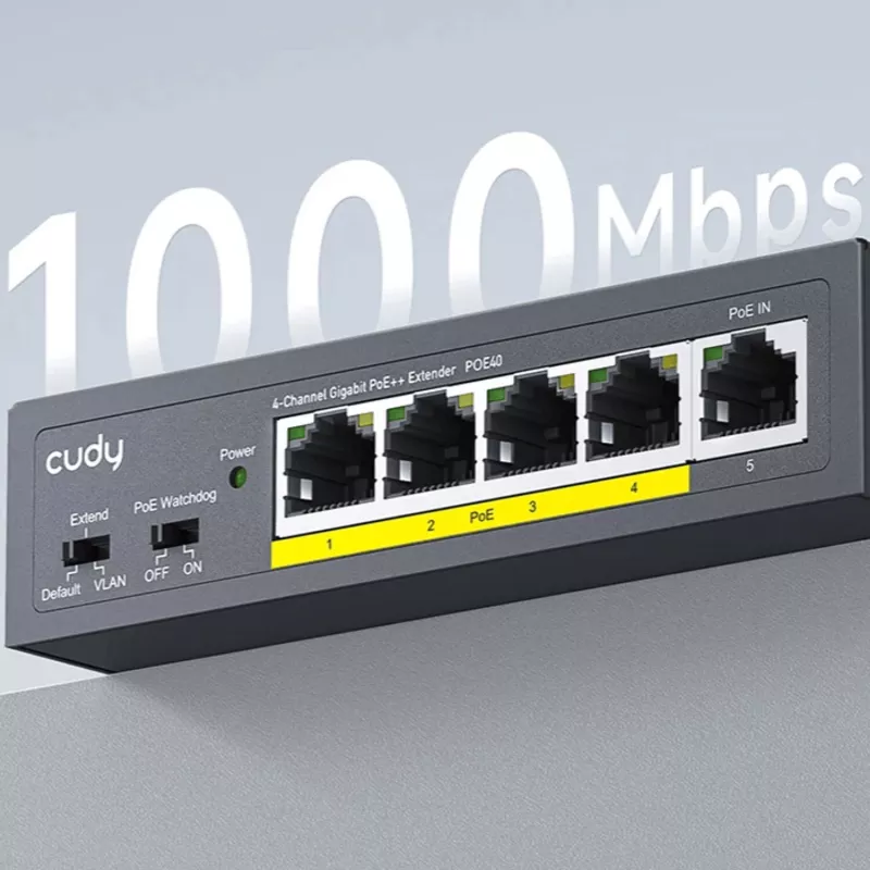 CUDY POE40 4-port PoE switch/extender s 1 uplink, 802.3af/at, 250m Extend, Kovové puzdro