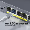 CUDY POE40 4-port PoE switch/extender s 1 uplink, 802.3af/at, 250m Extend, Kovové puzdro