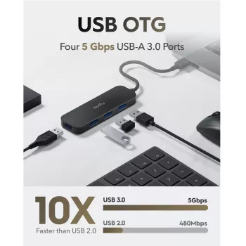 Cudy UH40A PortMate USB-A na 4-port USB 3.0 hub 5Gbps iba dáta plast kompaktný čierny