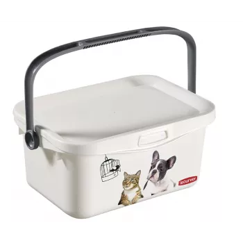 CURVER Multiboxx 3L box na uchovávanie s viečkom a rukoväťou, dizajn mačky a psa, transparentný s potlačou, 26x18x11cm