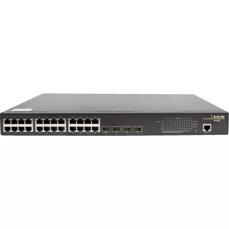 DCN S4200-28P-PL-SI-R2 Managed Layer 2 PoE+ switch, 24x Gigabit PoE+ porty, 4x SFP, 200W