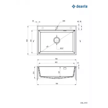 DEANTE 1-drezový granitový kompozitný drez s odkvapkávacou plochou, čierna (Nero), 780x500 mm, montáž zhora