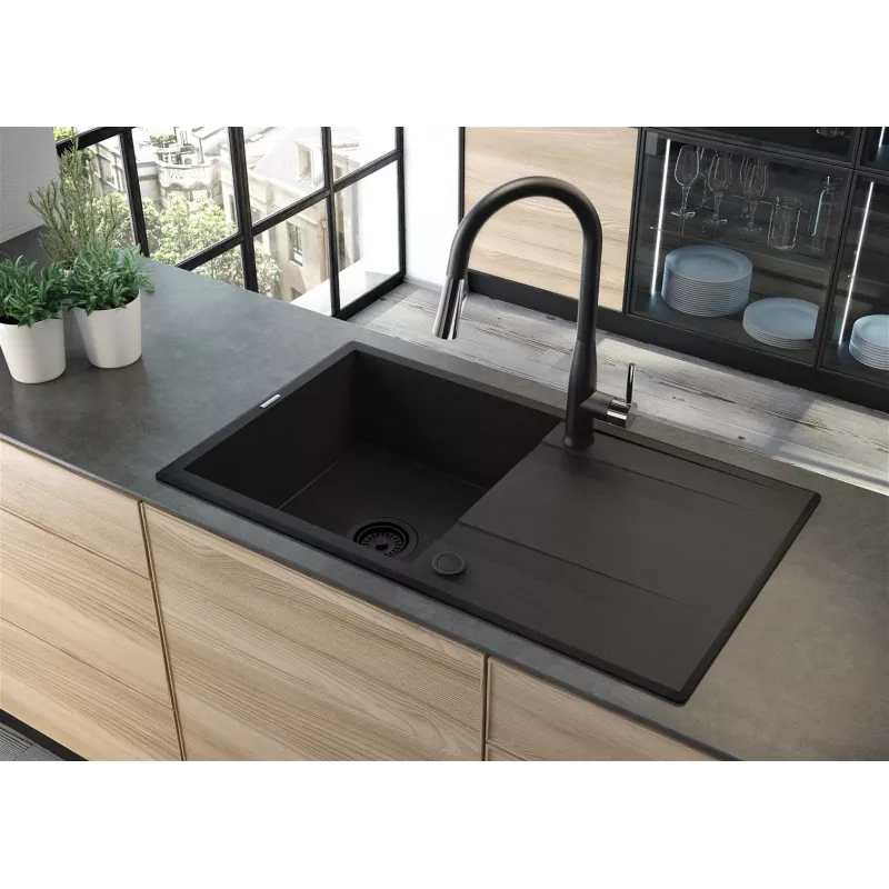 DEANTE granitový drez 1 misa s odkvapkávačom - Onyx Black, 620x500mm