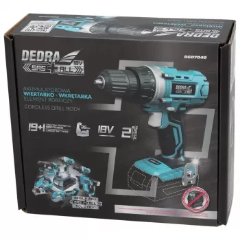 DEDRA DED7040 18V akumulátorový príklepový vŕtací skrutkovač s krútiacim momentom 50 Nm, 13 mm kovové skľučovadlo, LED svetlo