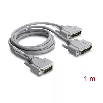 Delock adaptér Y-kábel sériový RS-232 LFH D-Sub HD 60 pin konektor samec na 2x D-Sub 25 pin konektor samec, 1 m, sivý
