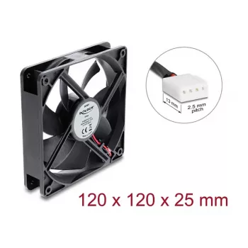Delock axiálny ventilátor 48 V DC, 120 x 120 x 25 mm, 4-pin PWM, čierny