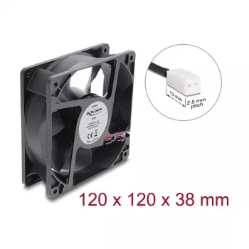 Delock axiálny ventilátor 48 V DC, 120 x 120 x 38 mm s 2-pinovým konektorom ventilátora, čierny
