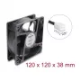 Delock axiálny ventilátor 48 V DC, 120 x 120 x 38 mm s 2-pinovým konektorom ventilátora, čierny