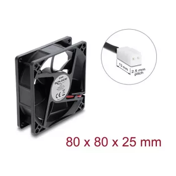 Delock axiálny ventilátor 48 V DC, 80 x 80 x 25 mm, 2-pinový konektor samec, čierny