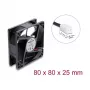 Delock axiálny ventilátor 48 V DC, 80 x 80 x 25 mm, 2-pinový konektor samec, čierny