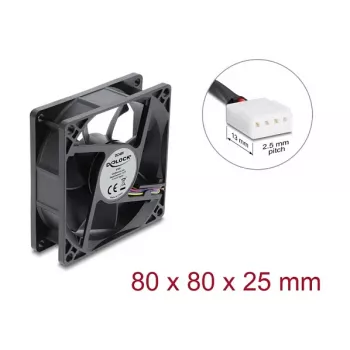 Delock axiálny ventilátor 48 V DC, 80 x 80 x 25 mm s 4-pinovým PWM konektorom, čierny