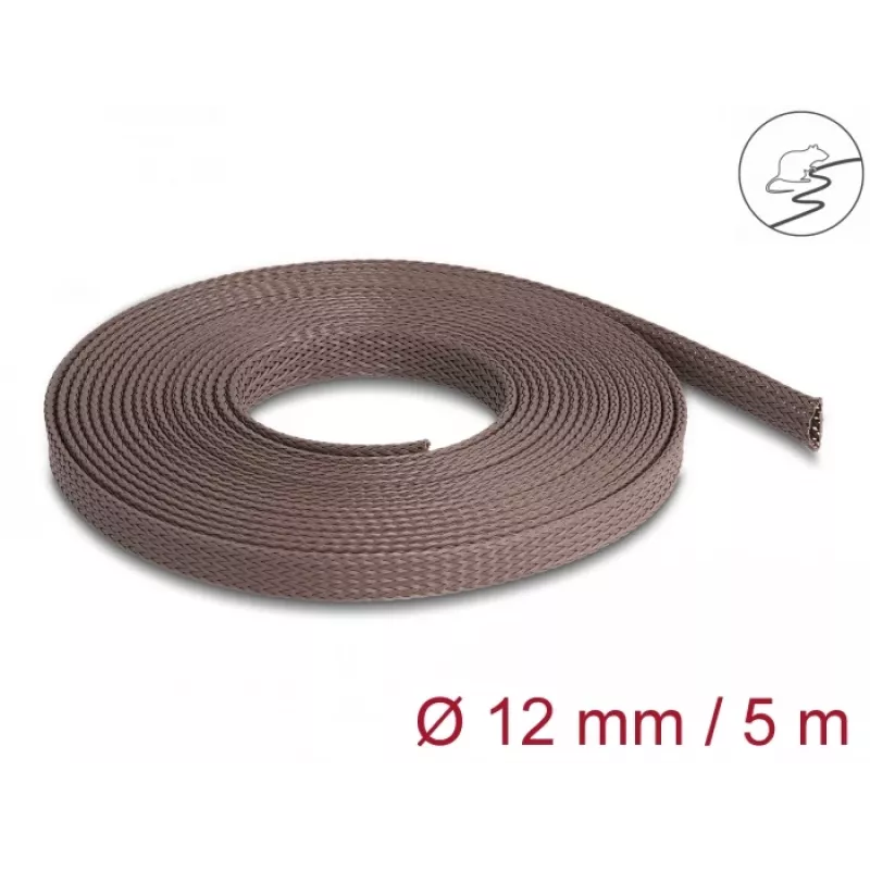 Delock káblový manažment hadica, 12 mm, pletená, odolná proti hlodavcom, rozťažná, 5 m, hnedá