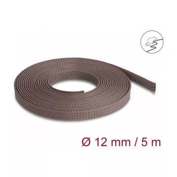 Delock káblový manažment hadica, 12 mm, pletená, odolná proti hlodavcom, rozťažná, 5 m, hnedá