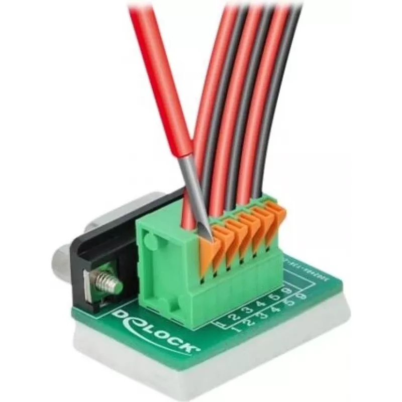 Delock D-Sub 9 konektor samica na 6-pin svorkovnicu adaptér s skrutkami a tlačidlom 66556