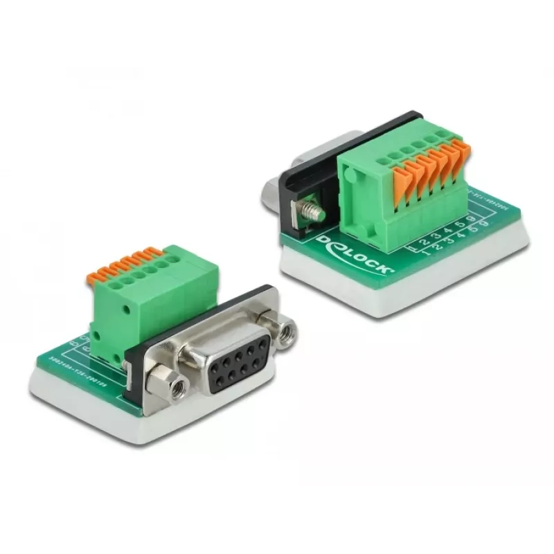 Delock D-Sub 9 konektor samica na 6-pin svorkovnicu adaptér s skrutkami a tlačidlom 66556