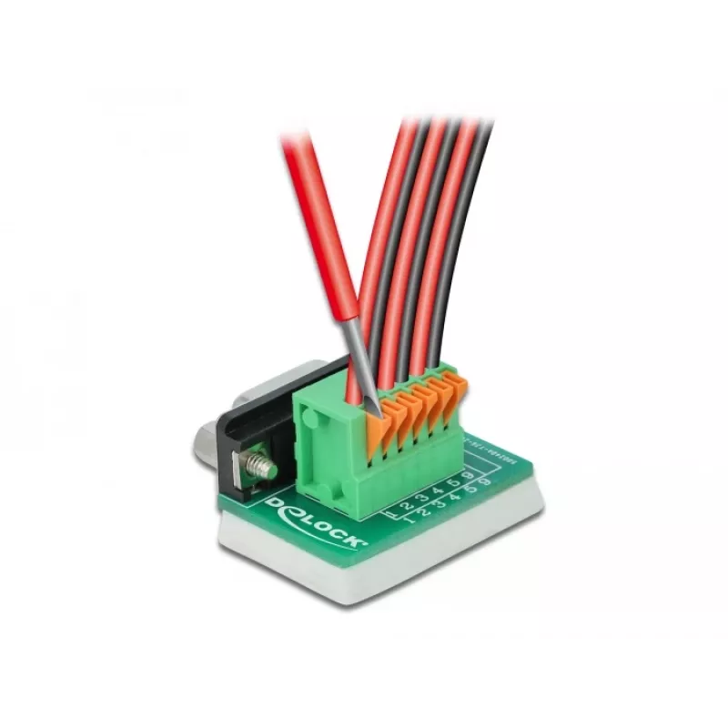 Delock D-Sub 9 konektor samica na 6-pin svorkovnicu adaptér s skrutkami a tlačidlom 66556