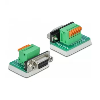 Delock D-Sub 9 konektor samica na 6-pin svorkovnicu adaptér s skrutkami a tlačidlom 66556