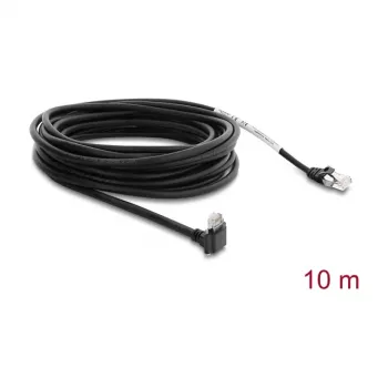 Delock GigE kamerový kábel RJ45 90° zahnutý so skrutkami na RJ45 Cat.6 S/FTP 10 m čierny