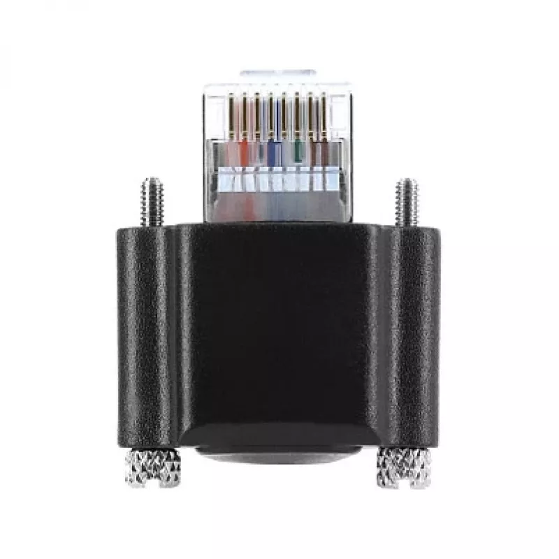 Delock GigE kamerový kábel RJ45 konektor samec 90° zahnutý so skrutkami, dĺžka konektora 28 mm na RJ45 konektor samec Cat.6 S/FTP 1 m čierny