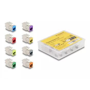 Delock Keystone modul RJ-45 konektor samica na LSA konektor samica STP CAT 6a, 8-kusové balenie (sivá, modrá, žltá, červená, zelená, oranžová, fialová, neónovo žltá) 87896