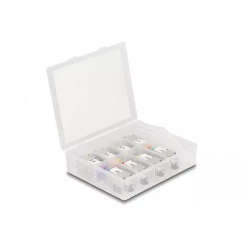 Delock Keystone modul RJ-45 konektor samica na LSA konektor samica STP CAT 6a, 8-kusové balenie (sivý, modrý, žltý, červený, zelený, oranžový, fialový, neónovo žltý) 87896