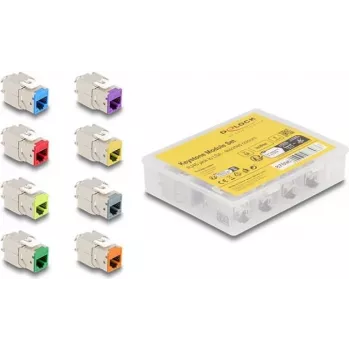 Delock Keystone modul RJ-45 konektor samica na LSA konektor samica STP CAT 6a, 8-kusové balenie (sivá, modrá, žltá, červená, zelená, oranžová, fialová, neónovo žltá) 87896