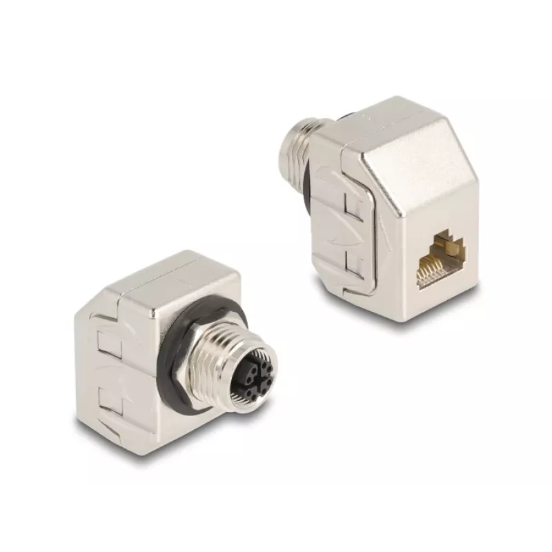 Delock M12 adaptér X-kódovaný 8-pólový konektor samica na RJ45 konektor samica Cat.6A STP kovový 60685