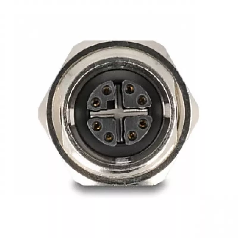 Delock M12 adaptér X-kódovaný 8-pólový konektor samica na RJ45 konektor samica Cat.6A STP kovový 60685
