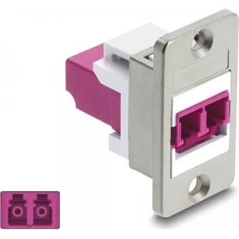 Delock panelová montáž LC duplex spojka, multimode OM4, strieborné puzdro, fialové konektory 91100