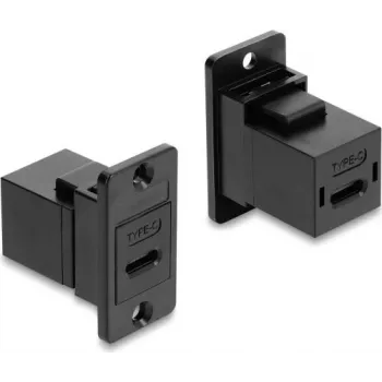 Delock panelová montáž USB 2.0 Type-C konektor samica na konektor samica kábel, čierny, 0,3 m, 480 Mbps, dvojito tienený 91926