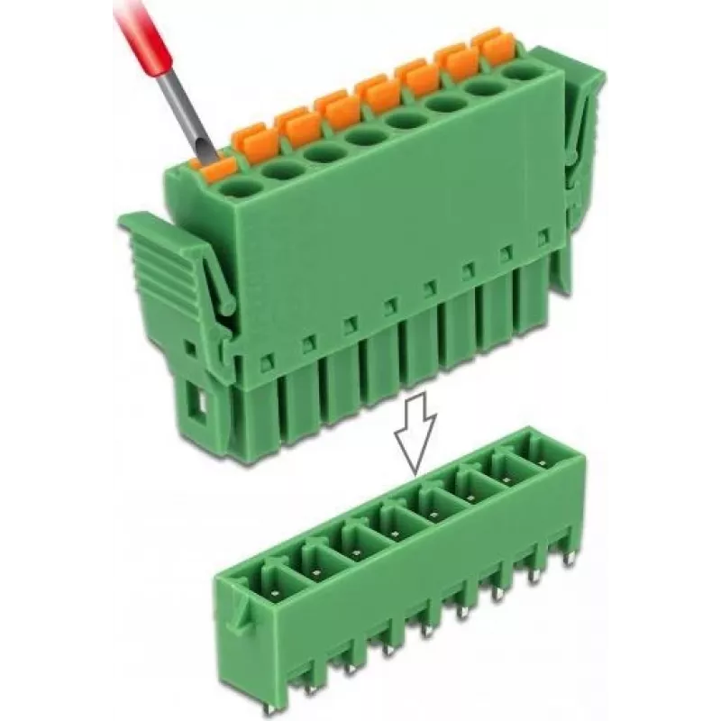 Delock sada PCB svorkovnice 8-pólová 3,81 mm rozteč vertikálna zelená (10 ks) 65974