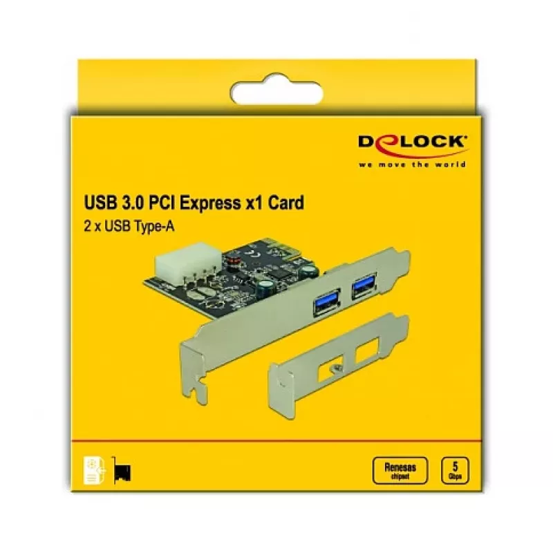 Delock PCI Express x1 karta na 2 x USB 3.2 Gen 1 Type-A, Low-Profile