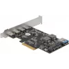 Delock PCI Express x4 karta na 4 x USB Type-C + 1 x USB Type-A - SuperSpeed USB 10 Gbps - Low Profile formát, USB radič