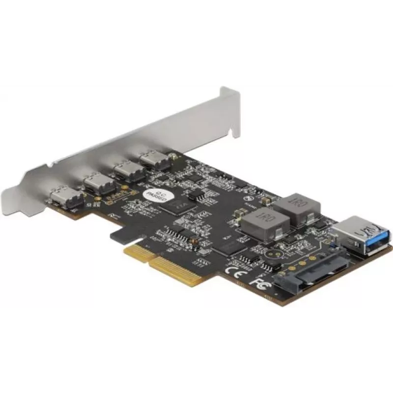 Delock PCI Express x4 karta na 4 x USB Type-C + 1 x USB Type-A - SuperSpeed USB 10 Gbps - Low Profile formát, USB radič