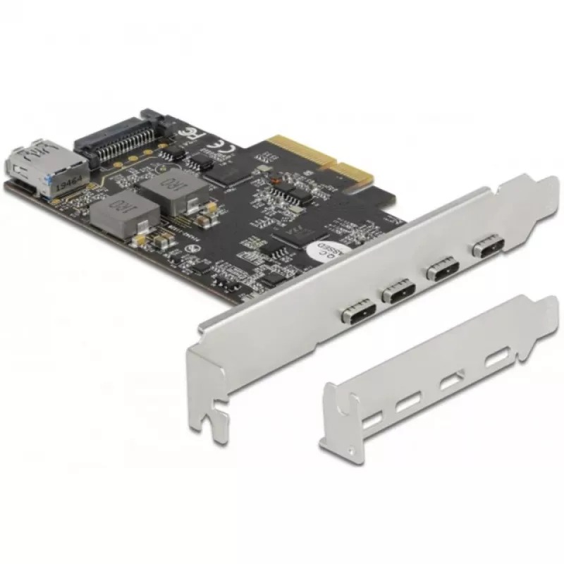Delock PCI Express x4 karta na 4 x USB Type-C + 1 x USB Type-A - SuperSpeed USB 10 Gbps - Low Profile formát, USB radič