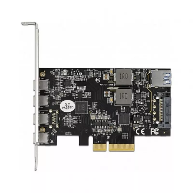 Delock PCI Express x4 karta na 4 x USB Type-C + 1 x USB Type-A - SuperSpeed USB 10 Gbps - Low Profile formát, USB radič