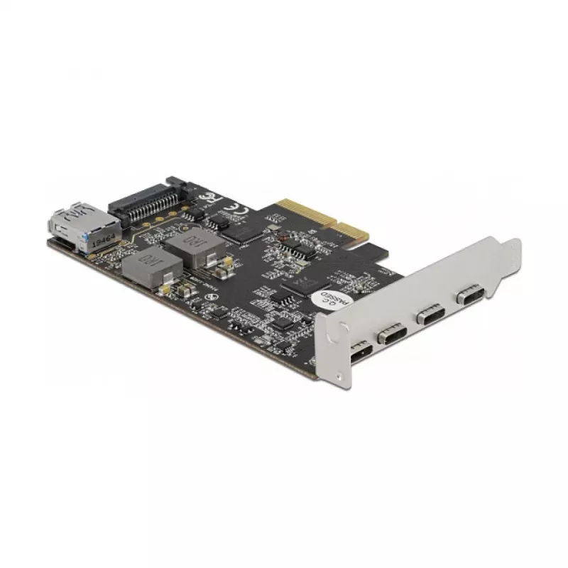 Delock PCI Express x4 karta na 4 x USB Type-C + 1 x USB Type-A - SuperSpeed USB 10 Gbps - Low Profile formát, USB radič