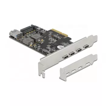 Delock PCI Express x4 karta na 4 x USB Type-C + 1 x USB Type-A - SuperSpeed USB 10 Gbps - Low Profile formát, USB radič