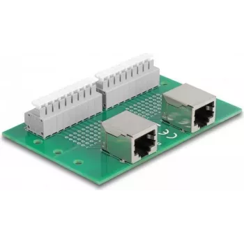 Delock RJ45 2 x konektor samica na 2 x svorkovnicu s tlačidlom pre DIN lištu (66994)