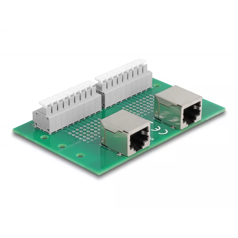 Delock RJ45 2 x konektor samica na 2 x svorkovnicu s tlačidlom pre DIN lištu (66994)
