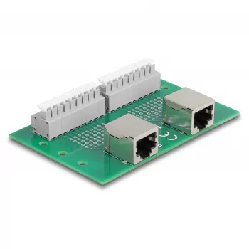 Delock RJ45 2 x konektor samica na 2 x svorkovnicu s tlačidlom pre DIN lištu (66994)