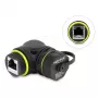 Delock RJ45 spojka Cat.6 konektor samica na konektor samica so závitom M23 x 1,5 mm a ochrannou krytkou, 90° zahnutá, IP68, čierna